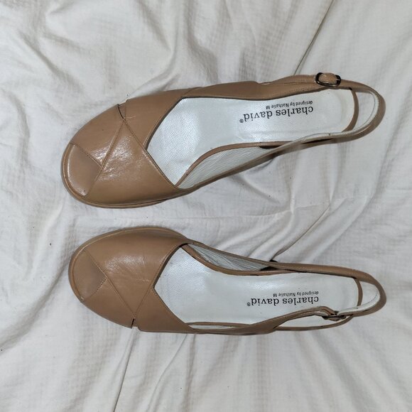 Vintage Charles David 1940s Inspired Beige Pinup Peep-toe Sling Platform Heels 8 - Picture 5 of 8